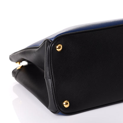 Prada Saffiano Lux Bi-Color Medium Tote Bluette Black 7 of 16