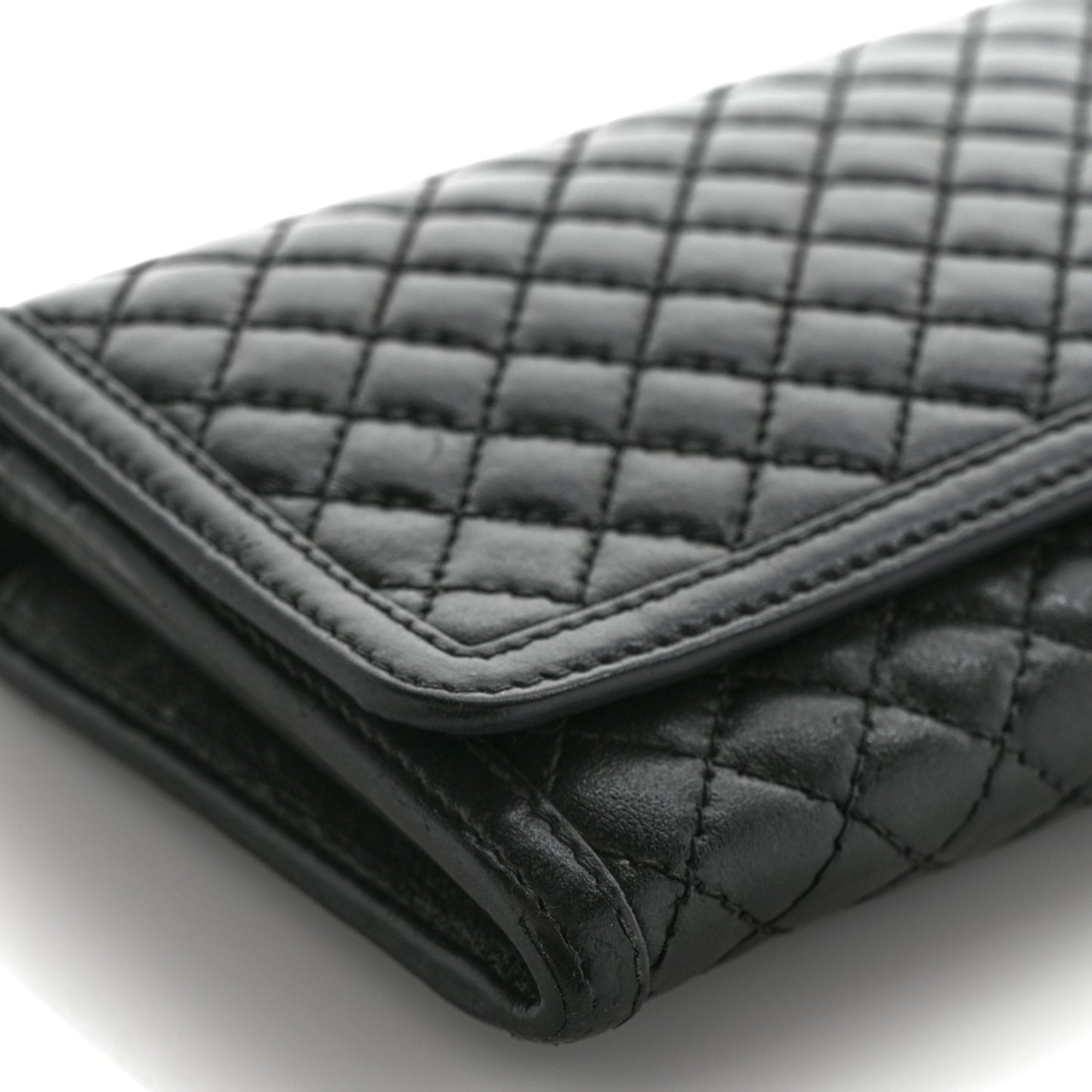 Soft Calfskin Quilted Chain Wallet Black