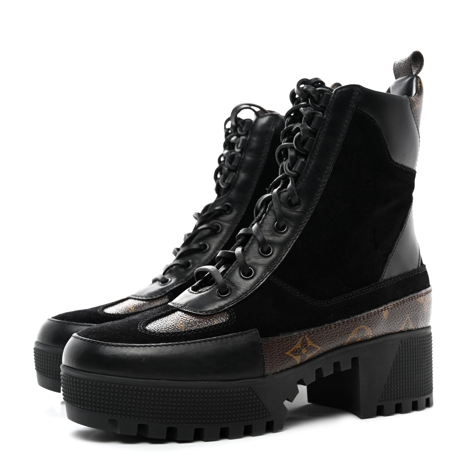 Louis Vuitton Suede Calfskin Monogram Laureate Platform Desert Boots 38 Black 3 of 9