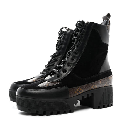 Louis Vuitton Suede Calfskin Monogram Laureate Platform Desert Boots 38 Black 3 of 9