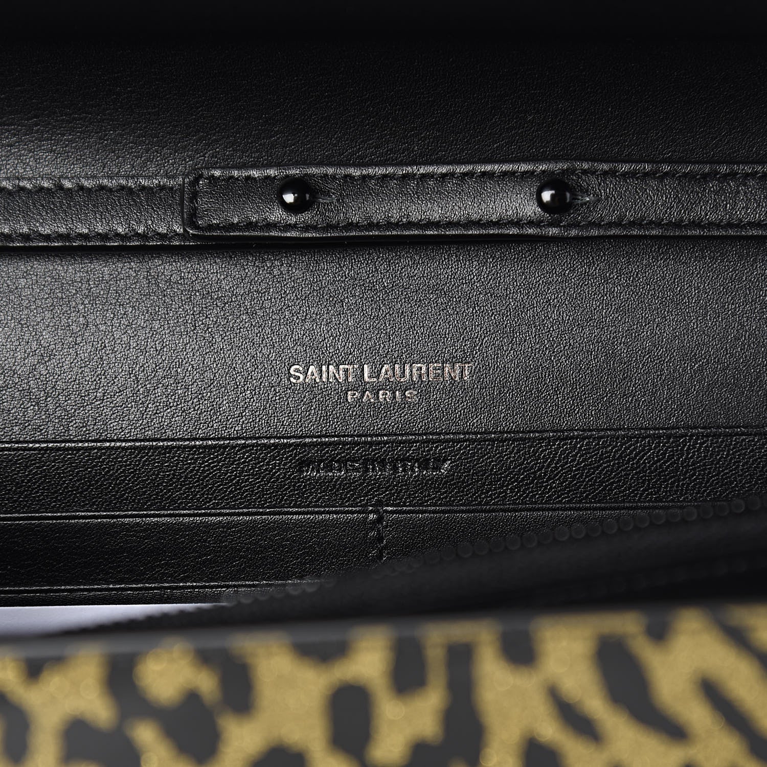 Saint Laurent Patent Glitter Leopard Print Monogram Chain Wallet Leopard Black Light Gold 6 of 9