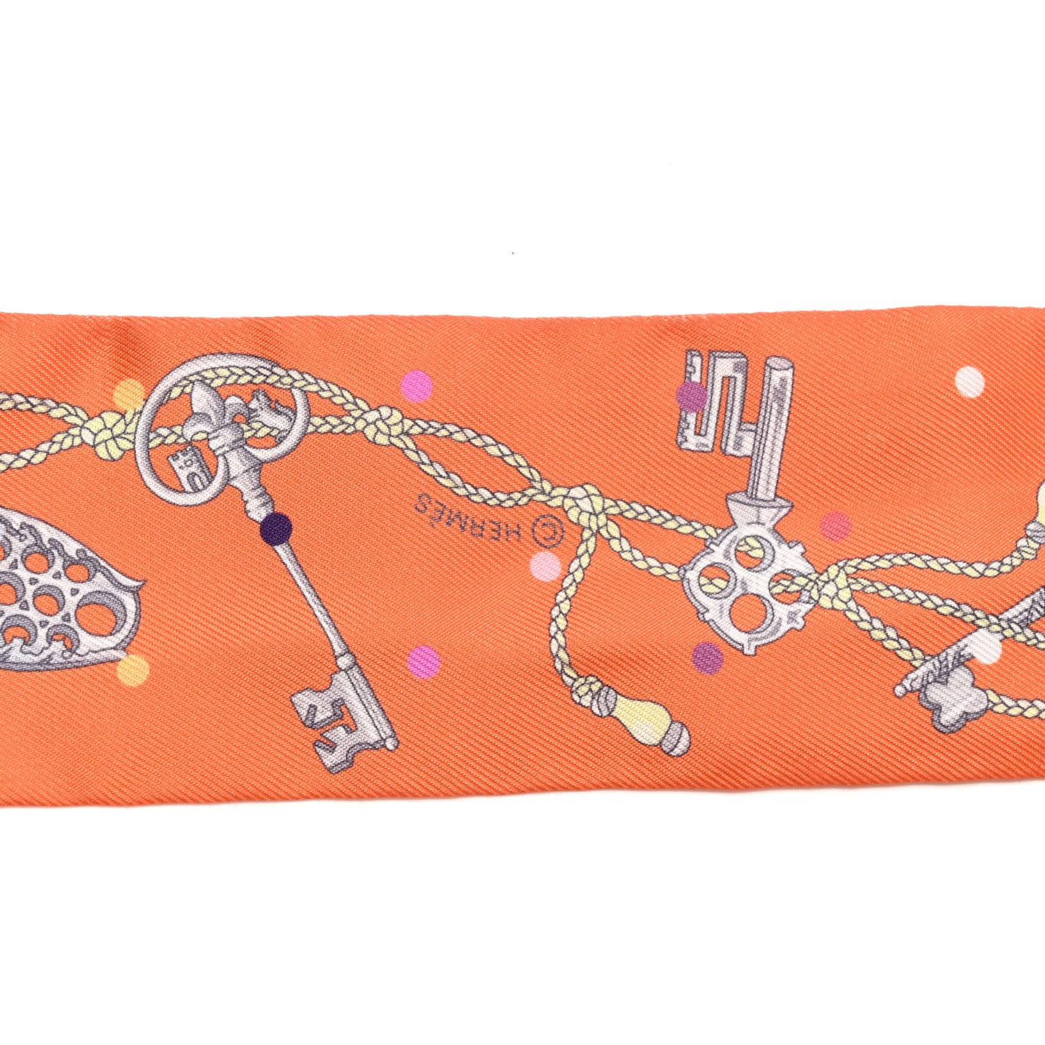 Hermes Silk Les Cles A Pois Twilly Abricot Gris Acier 4 of 4
