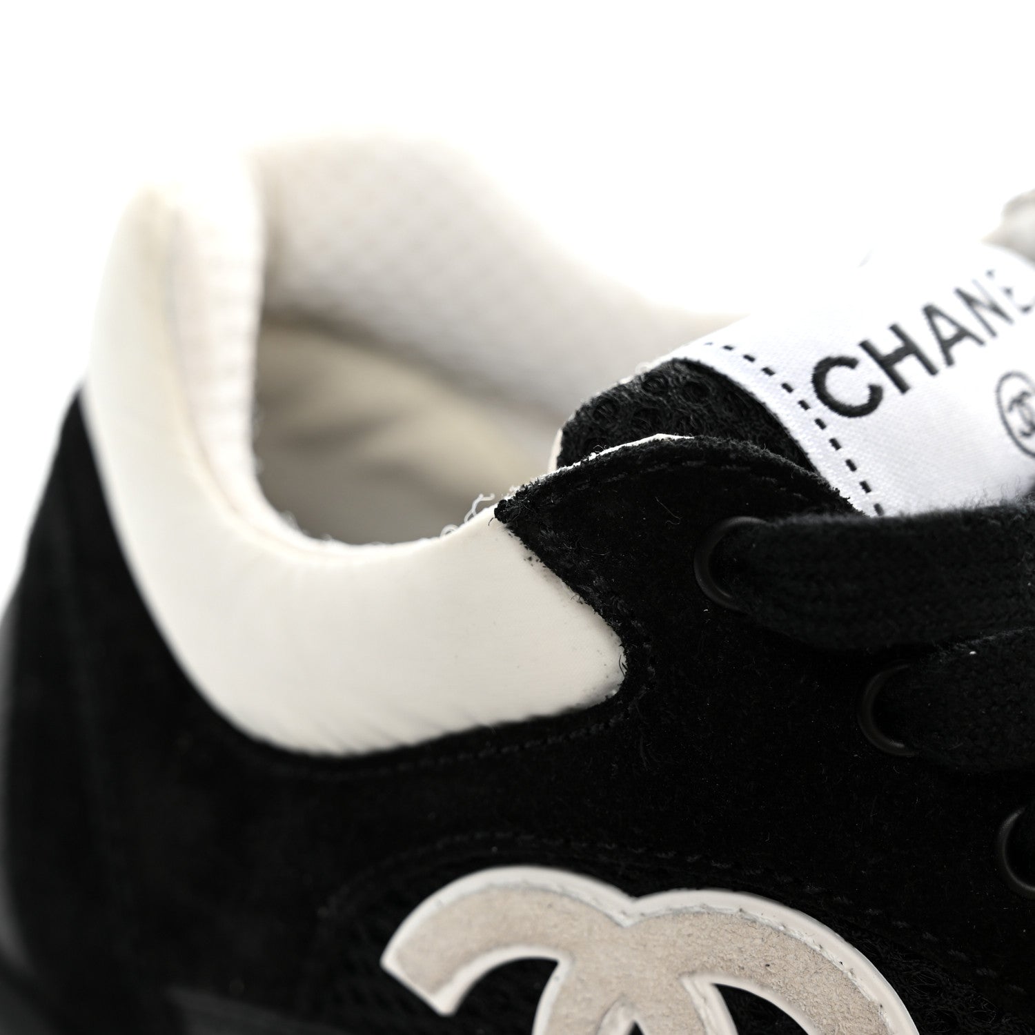 Chanel Mesh Suede Grained Calfskin Womens CC Sneakers 35 Black White 9 of 10