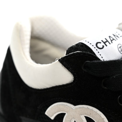 Chanel Mesh Suede Grained Calfskin Womens CC Sneakers 35 Black White 9 of 10