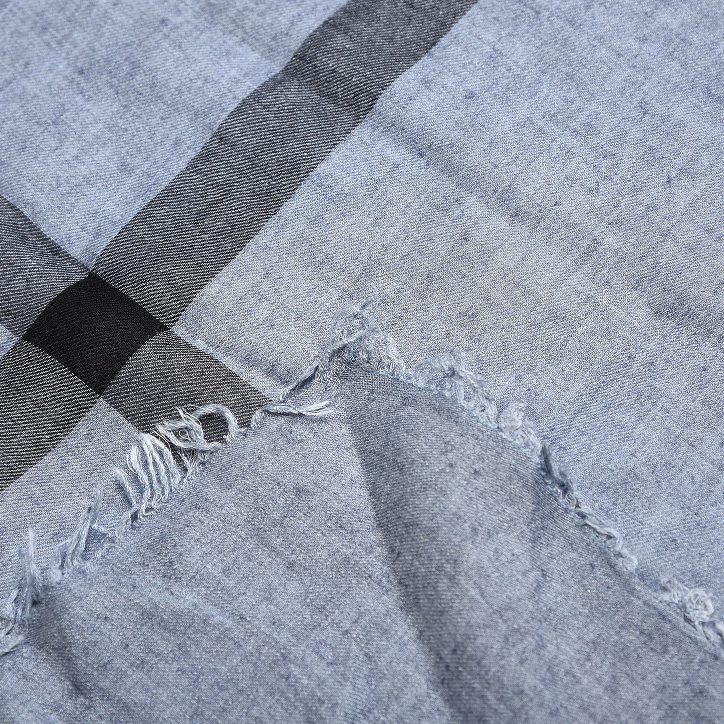 Modal Wool Overdyed Chambray Check Square Scarf Dusty Blue