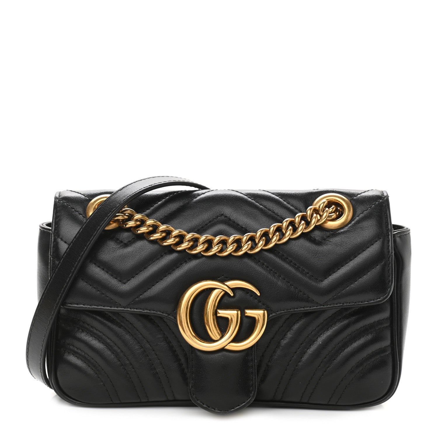 Gucci Calfskin Matelasse Mini GG Marmont Shoulder Bag Black 1 of 12