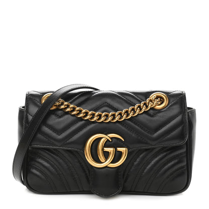 Gucci Calfskin Matelasse Mini GG Marmont Shoulder Bag Black 1 of 12