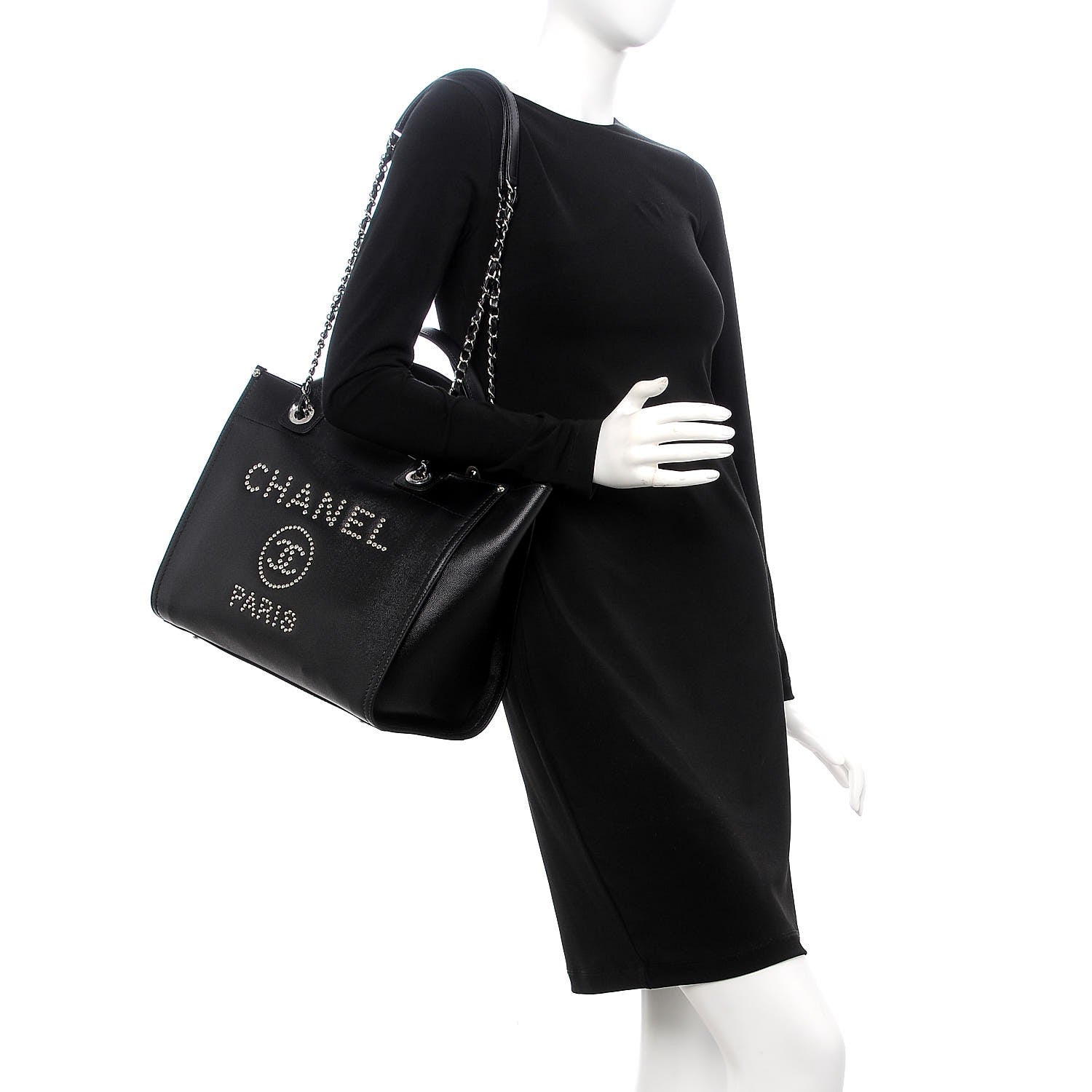 Chanel Caviar Small Studded Deauville Tote Black 2 of 9