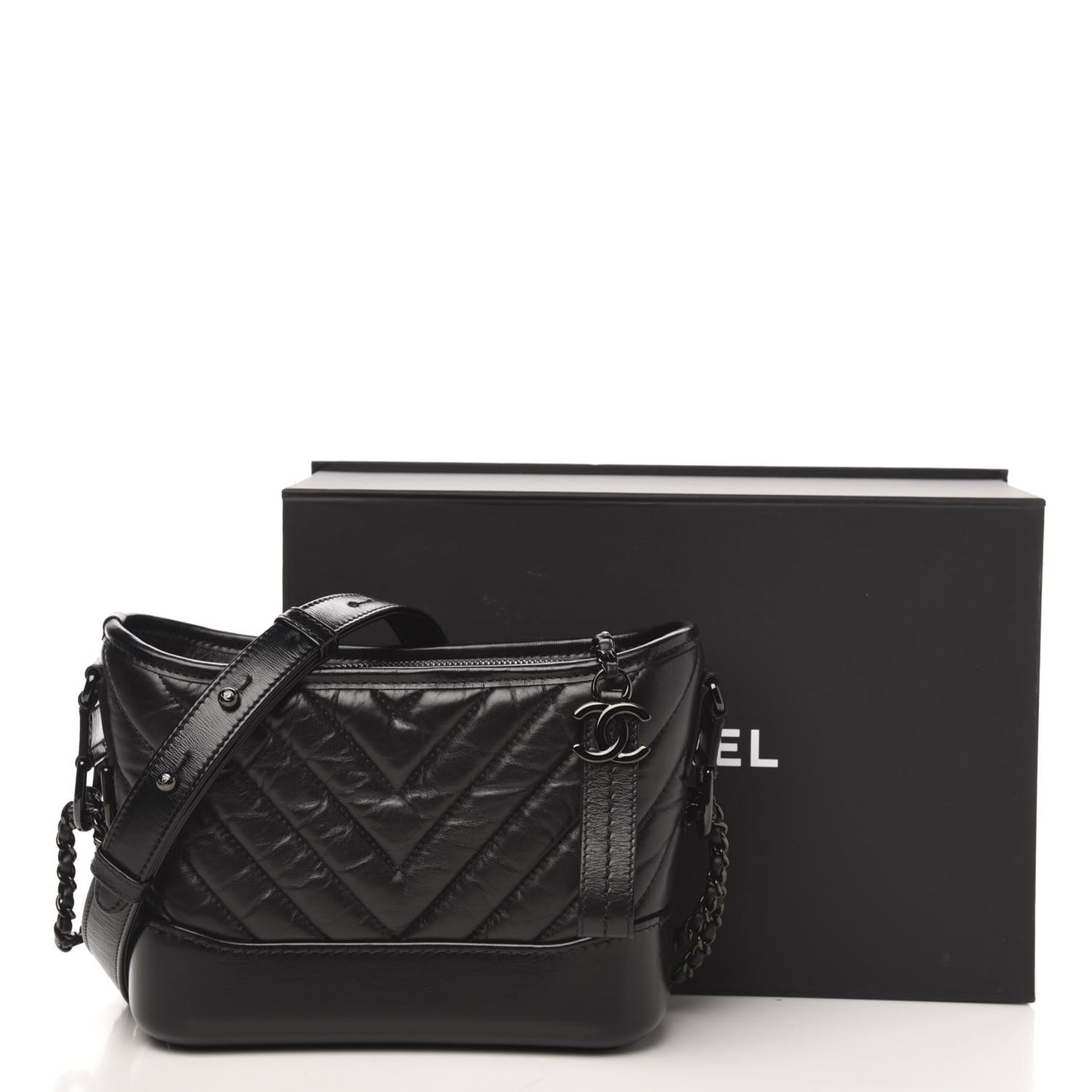 Aged Calfskin Chevron Quilted Small Gabrielle Hobo So Black