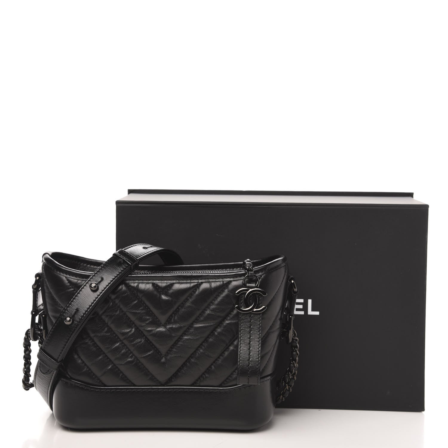 Chanel Aged Calfskin Chevron Quilted Small Gabrielle Hobo So Black 10 of 10