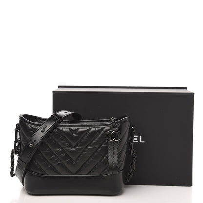 Chanel Aged Calfskin Chevron Quilted Small Gabrielle Hobo So Black 10 of 10