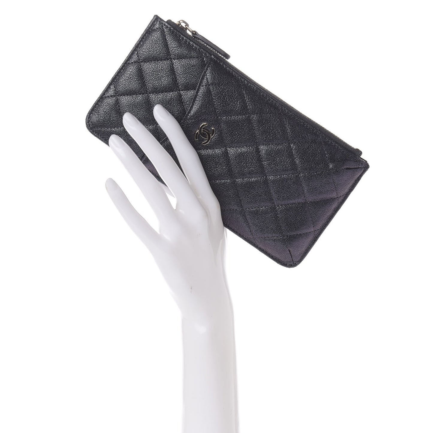 Iridescent Caviar Quilted Classic iPhone Pouch Black