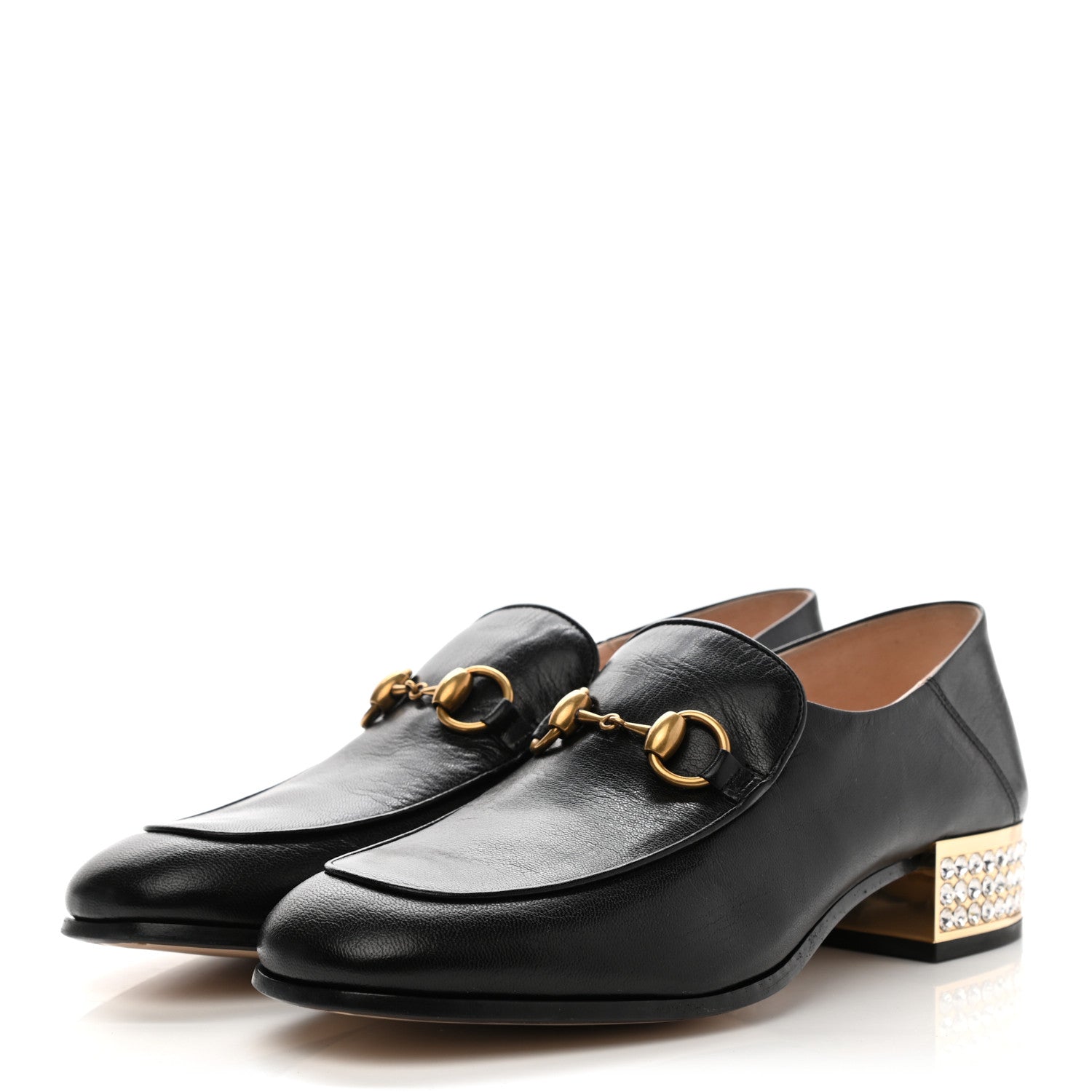Gucci Goatskin Crystal Womens Horsebit Loafers 39.5 Black 3 of 8