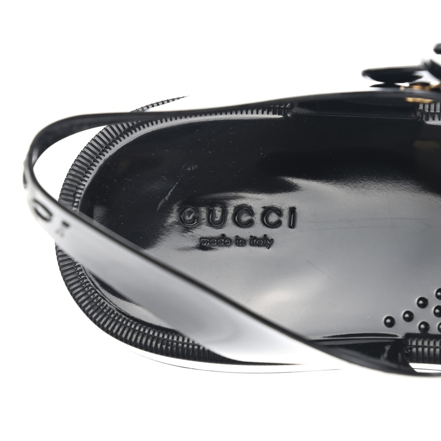 Shiny Rubber Double G Buckle Strap Sandals 40 Black