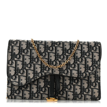 Christian Dior Oblique Saddle Chain Pouch Blue 1 of 12