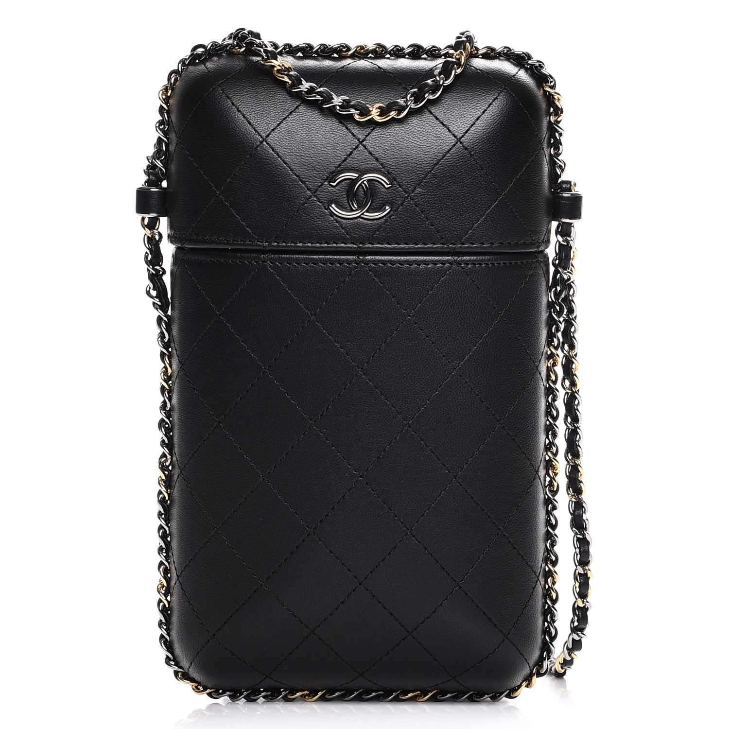Chanel Lambskin Quilted Chain Around Phone Holder Black 1 of 8