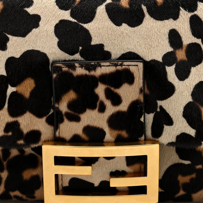 Fendi Vitello Pelo Seta Paisley Leopard Print Baguette Cammello Beige Black 7 of 9