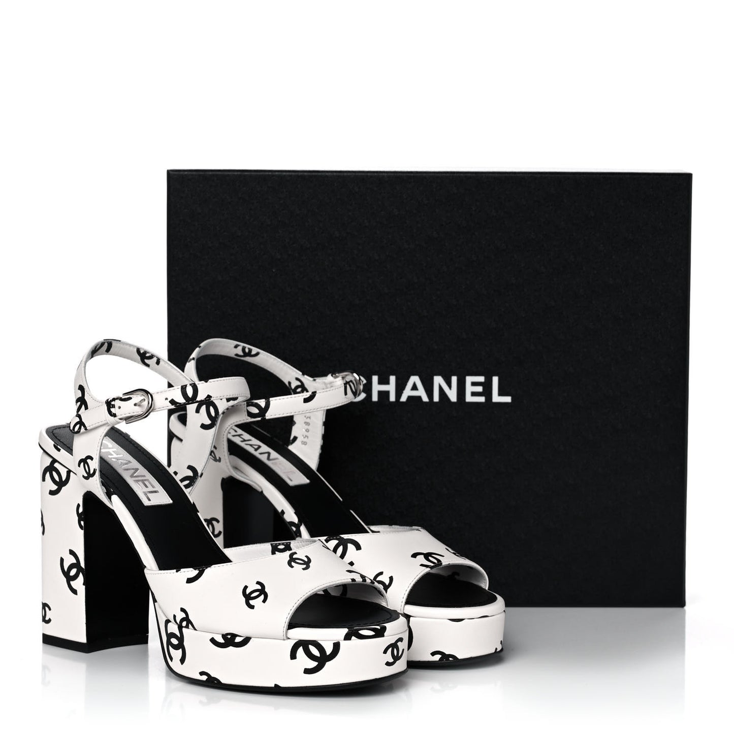 Printed Lambskin Coco Beach Platform Sandals 39 White Black