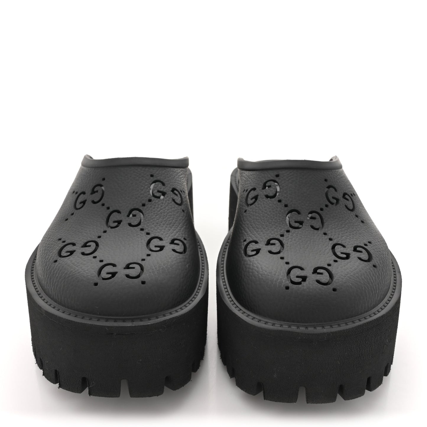 Rubber GG Monogram Perforated Elea Platform 55mm Lug Sole Sandals 40 Black
