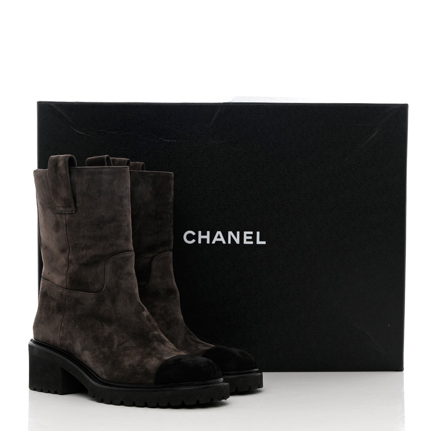 Suede Calfskin CC Cap Toe Boots 36.5 Black Brown