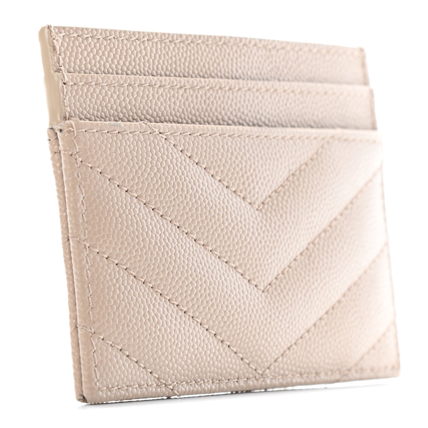 Saint Laurent Grain De Poudre Matelasse Chevron Monogram Credit Card Case Nude Powder 2 of 4