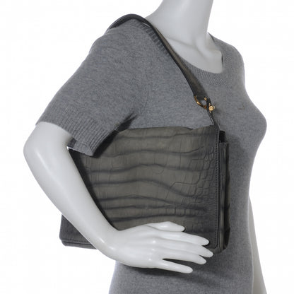 Saint Laurent Crocodile Embossed Nubuck Catwalk Bag Grey 2 of 7