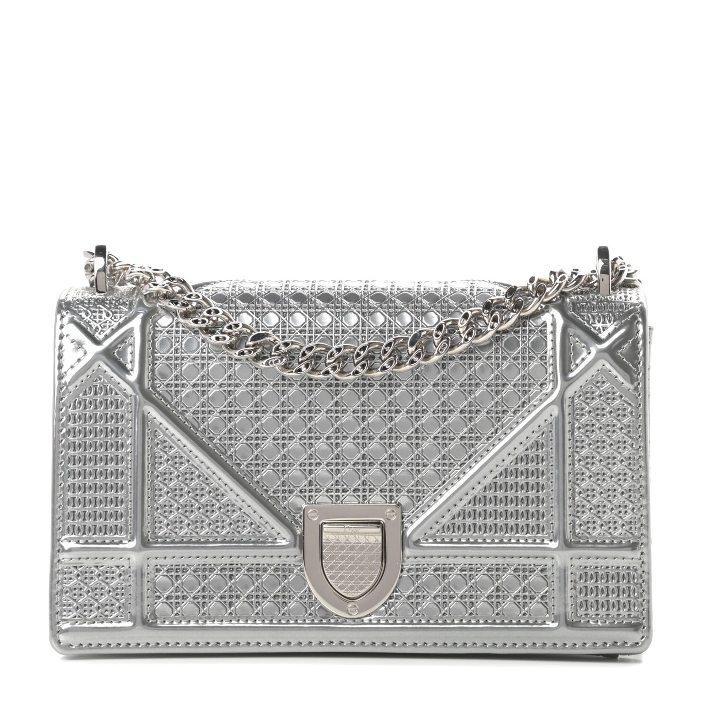Metallic Patent Micro-Cannage Mini Diorama Flap Bag Silver