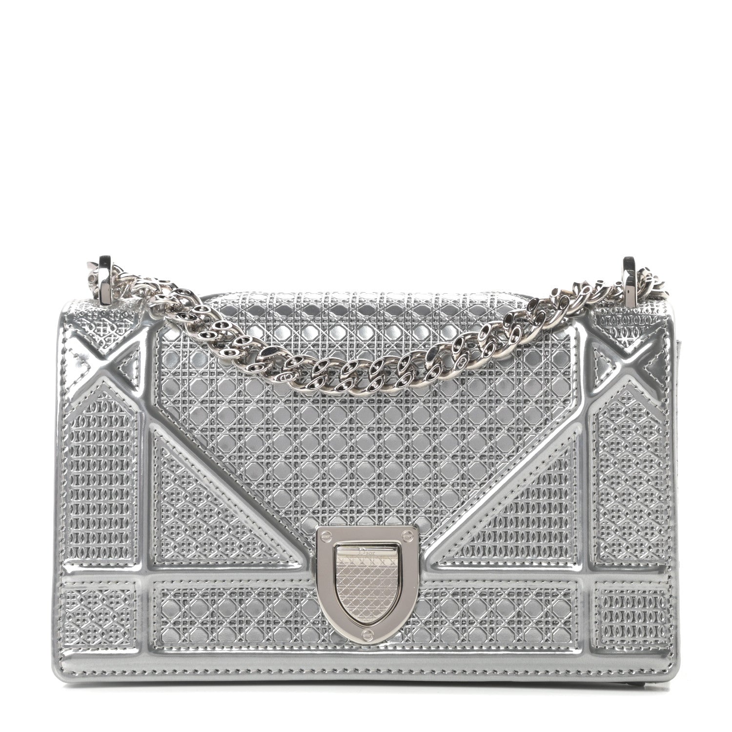 Christian Dior Metallic Patent Micro-Cannage Mini Diorama Flap Bag Silver 1 of 13