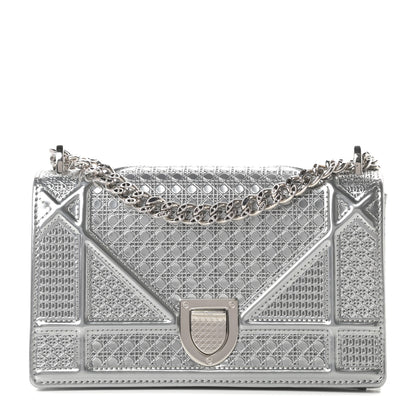Christian Dior Metallic Patent Micro-Cannage Mini Diorama Flap Bag Silver 1 of 13