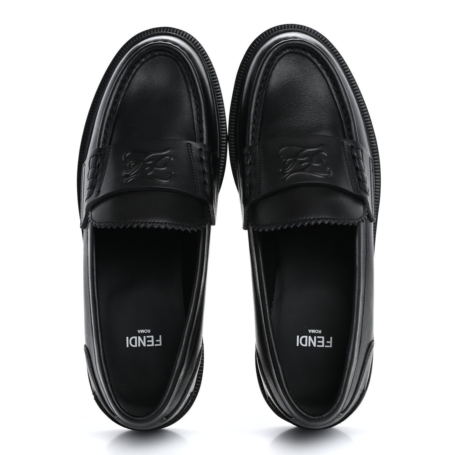 Fendi Vitello Karligraphy Loafers 35.5 Black 2 of 10