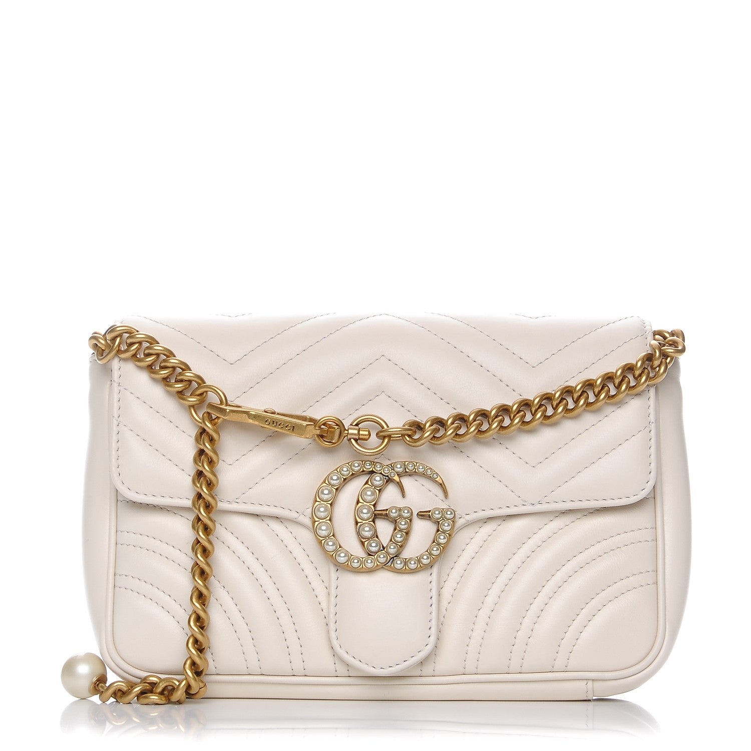 Gucci Calfskin Matelasse Pearly GG Marmont Chain Belt Bag Mystic White 1 of 7