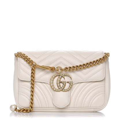 Gucci Calfskin Matelasse Pearly GG Marmont Chain Belt Bag Mystic White 1 of 7