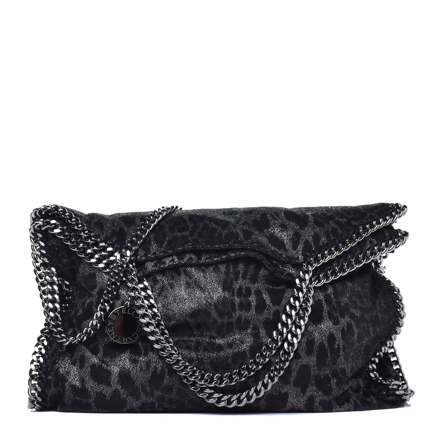 Shaggy Deer Leopard Print Falabella Fold Over Tote Grey