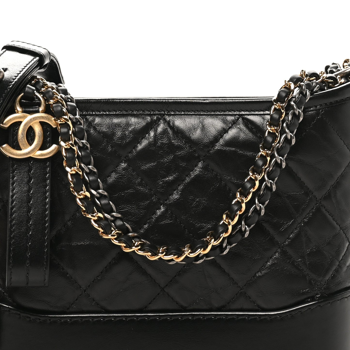 Aged Calfskin Quilted Small Gabrielle Hobo Black