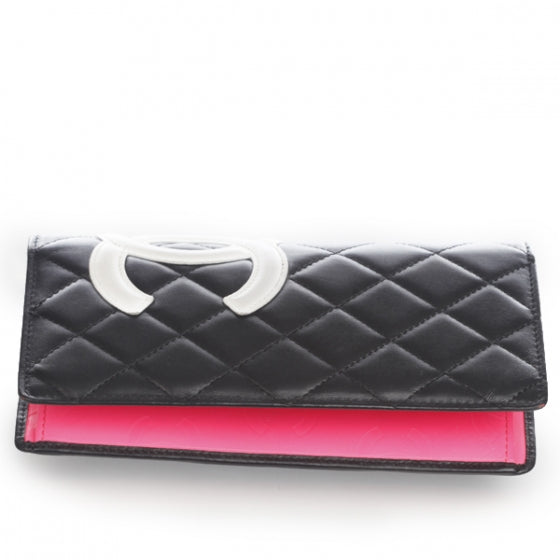 Calfskin Quilted Cambon Quilted Wallet Black White