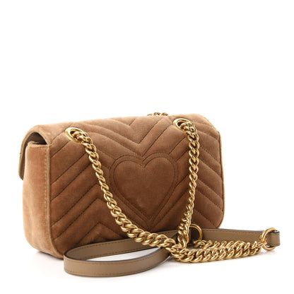 Gucci Velvet Matelasse Mini GG Marmont Shoulder Bag Taupe 3 of 10