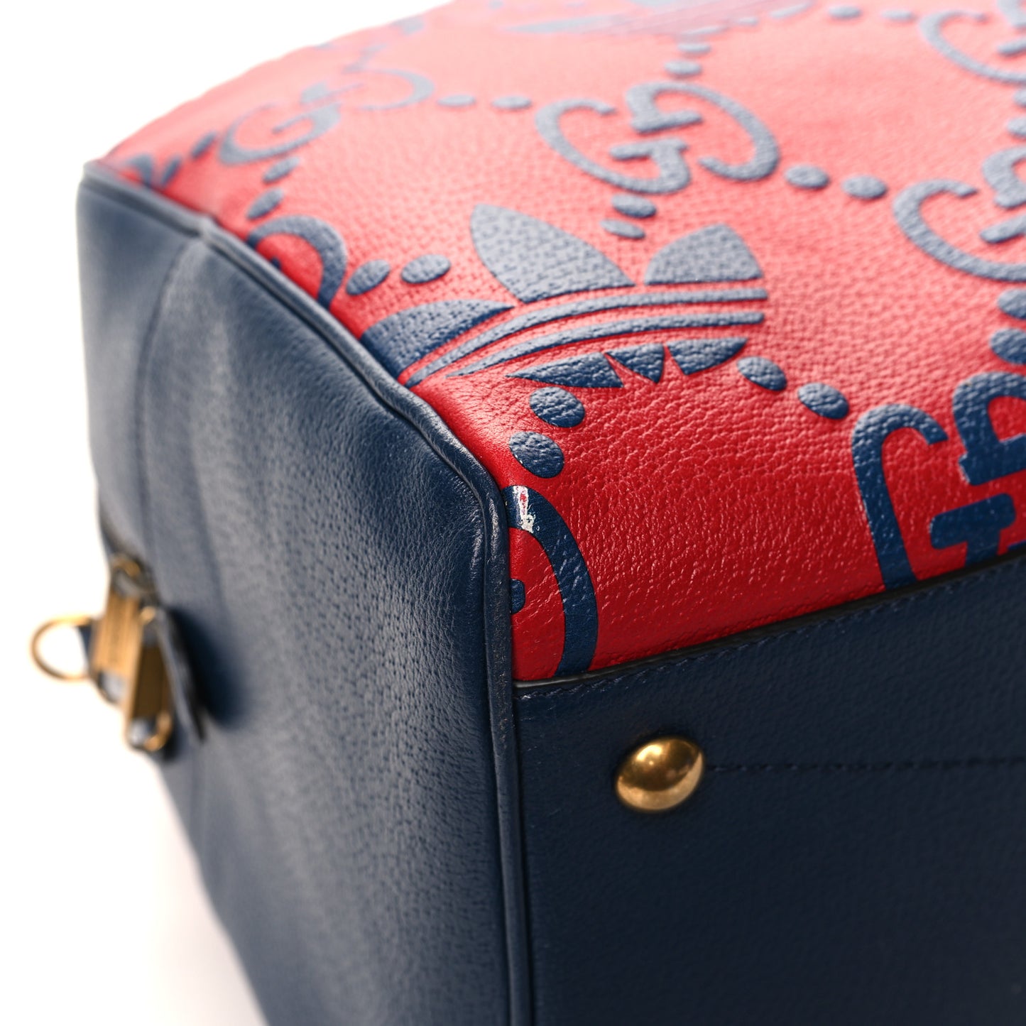 X ADIDAS Canvas Textured Dollar Calfskin Web GG Monogram Trefoil Large Bowling Bag Hibiscus Red  Blue Navy
