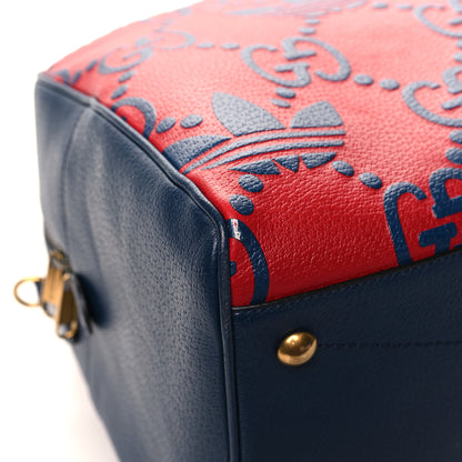 Gucci X ADIDAS Canvas Textured Dollar Calfskin Web GG Monogram Trefoil Large Bowling Bag Hibiscus Red  Blue Navy 8 of 11