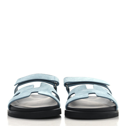 Hermes Suede Goatskin Womens Chypre Sandals 39 Bleu Mineral 3 of 10