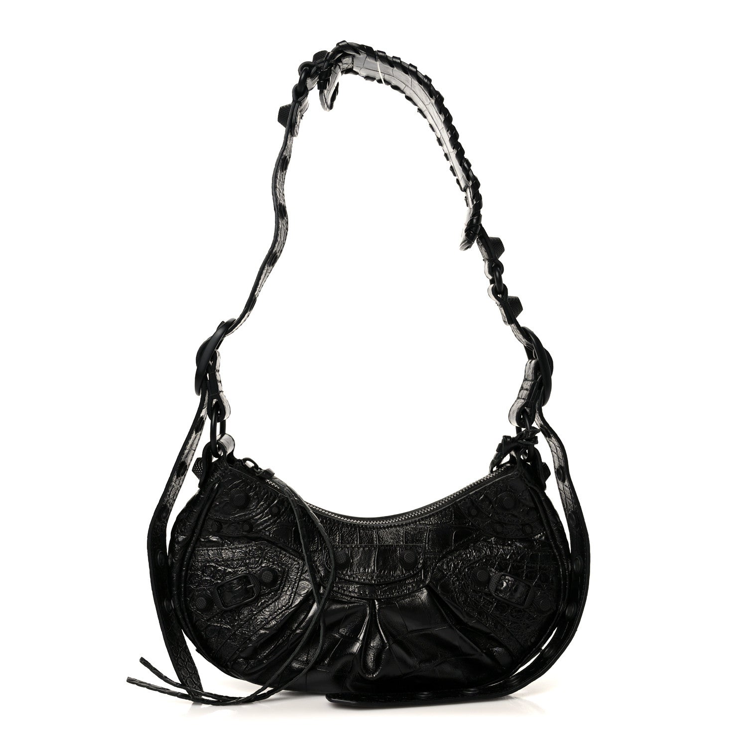 Balenciaga Extra Supple Calfskin Crocodile Embossed Monochrome Le Cagole Shoulder Bag XS Black 1 of 11