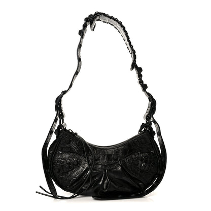 Balenciaga Extra Supple Calfskin Crocodile Embossed Monochrome Le Cagole Shoulder Bag XS Black 1 of 11