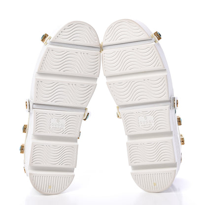 Gucci Calfskin Removable Crystals Bee Embroidered Womens Ace Platform Sneakers 39 White 5 of 8