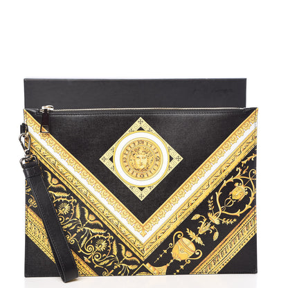 Versace Vitello Saffiano Barocco Print Pochette Black Gold 7 of 7
