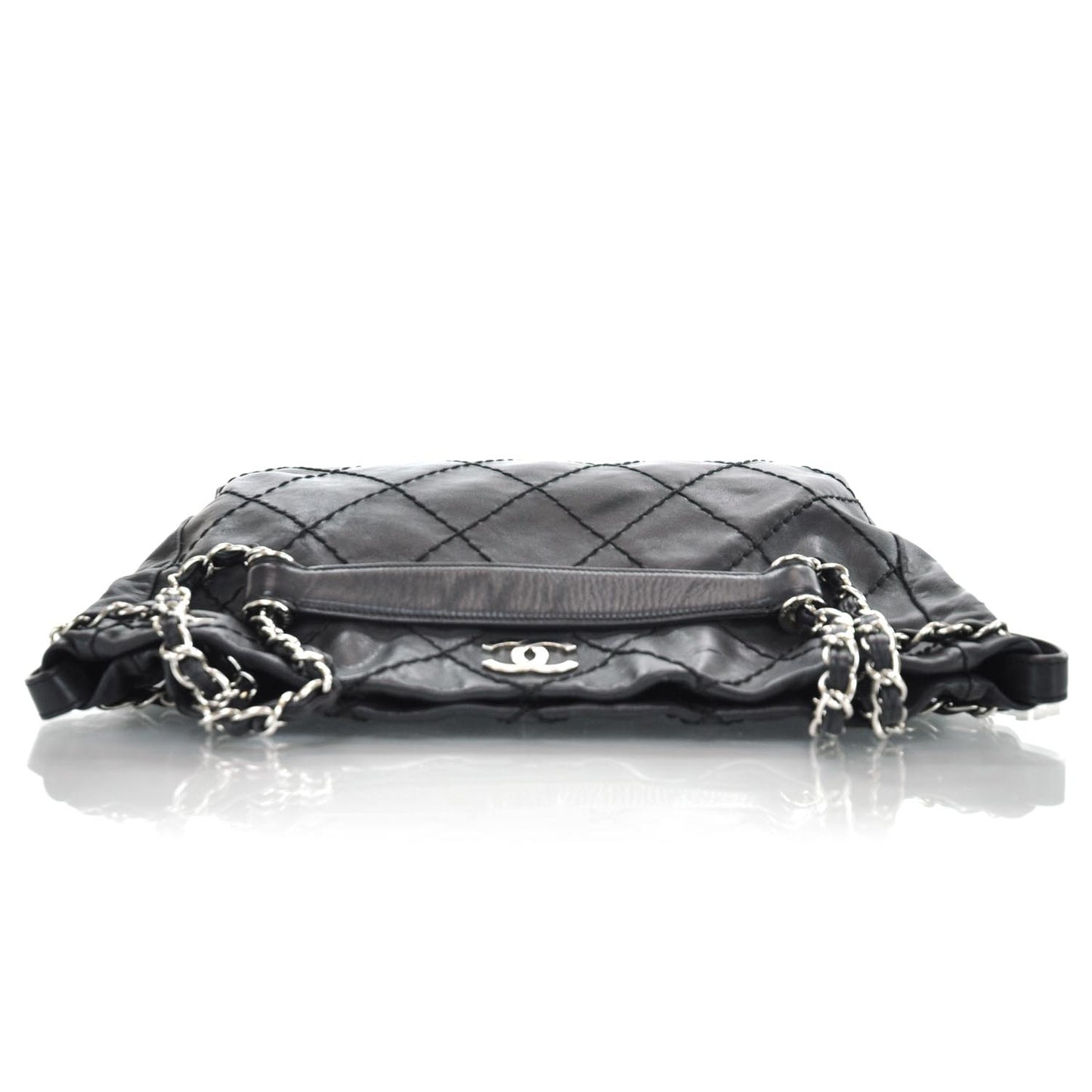 Lambskin Expandable Stitched Tote Black