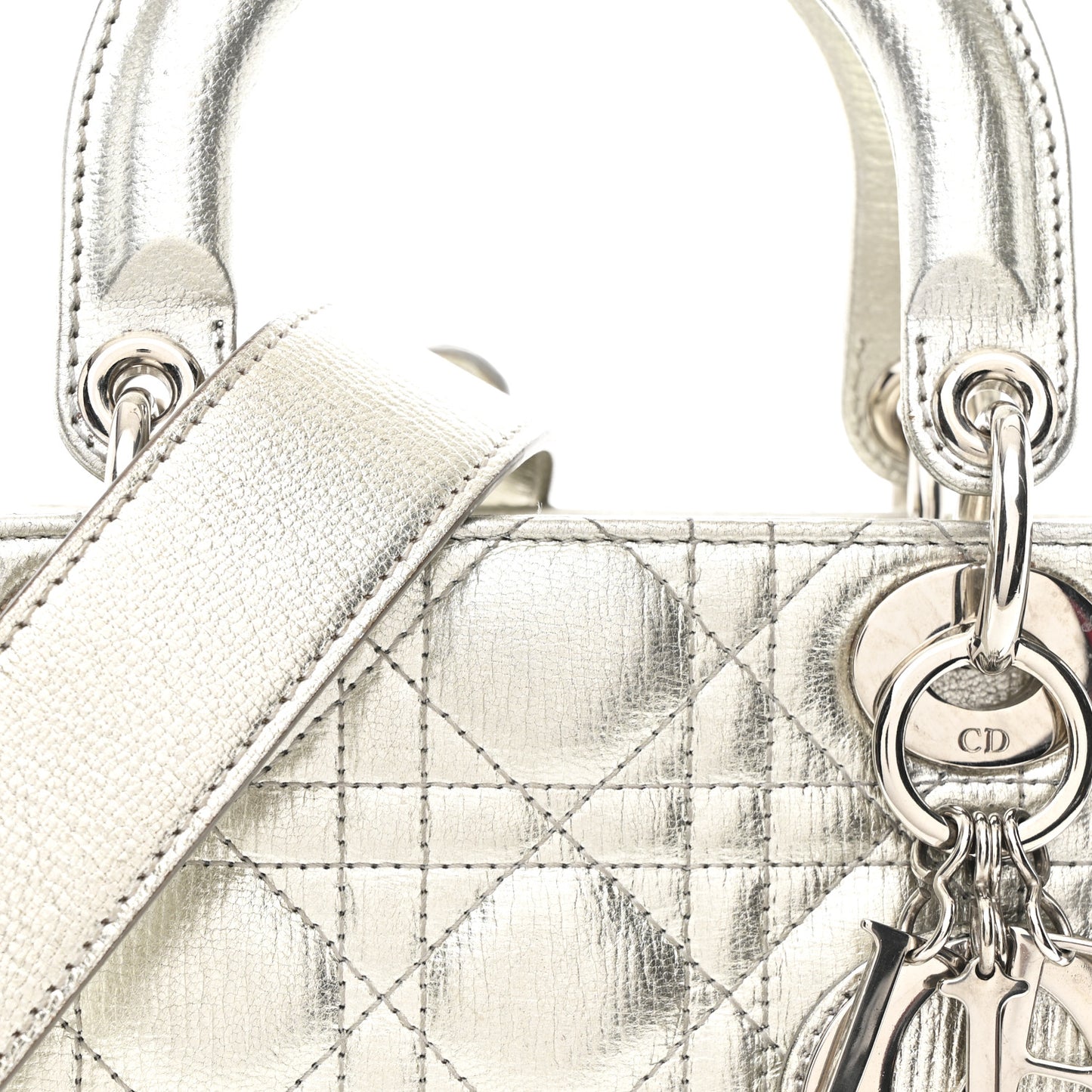 Metallic Grained Calfskin Cannage Small Lucky Badges My Lady Dior Silver