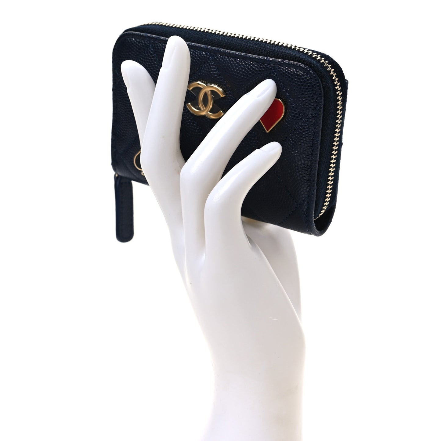 Caviar Enamel Coco Casino Quilted Zip Coin Purse Navy Blue