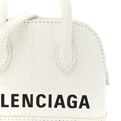 Balenciaga Calfskin Logo Crocodile Embossed Mini Ville Top Handle Bag White Black 8 of 12