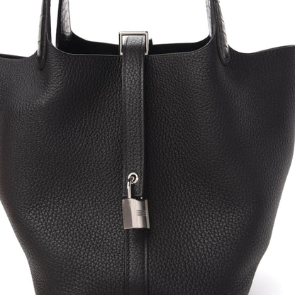 Hermes Taurillon Clemence Matte Alligator Picotin Lock Touch 18 PM Black 10 of 11