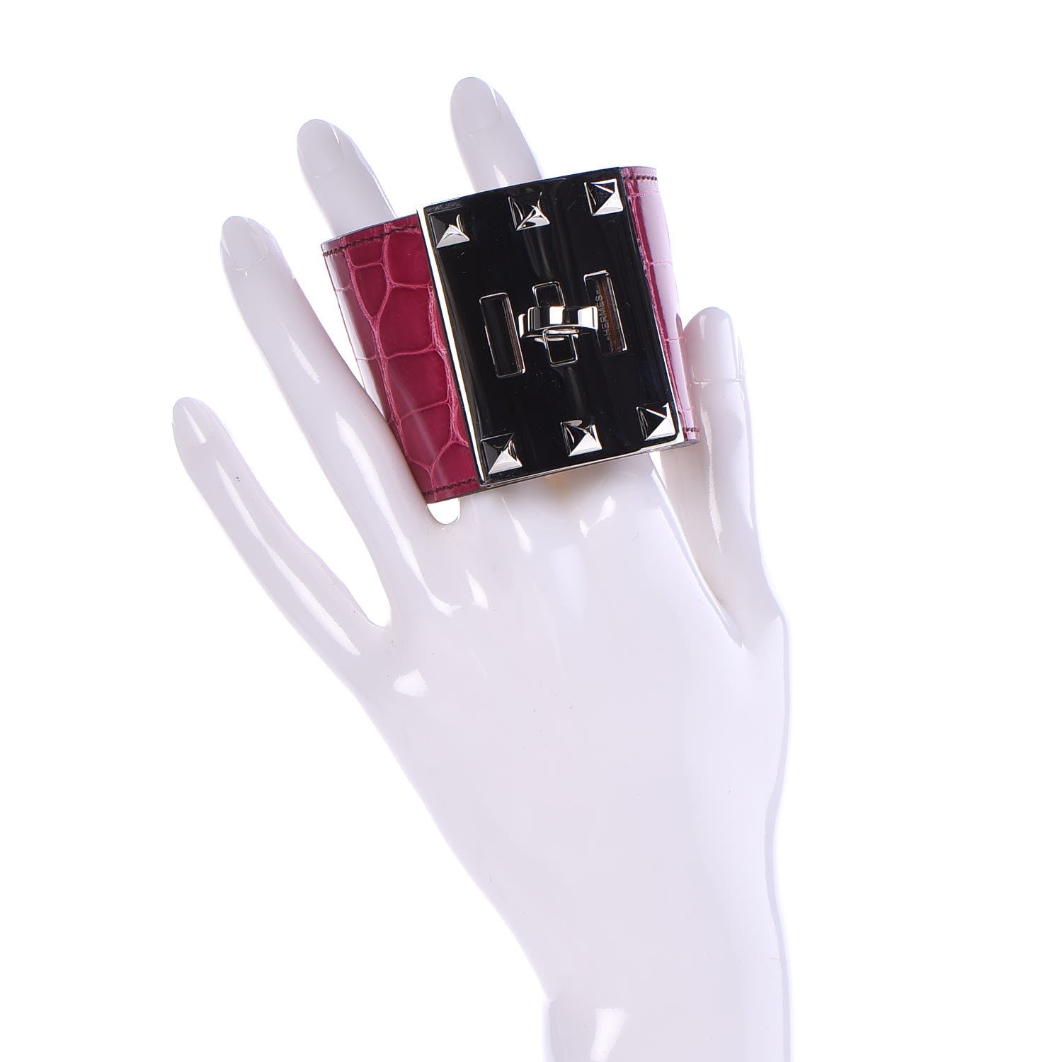 Hermes Shiny Alligator Kelly Dog Extreme Bracelet S Rose Shocking 2 of 6