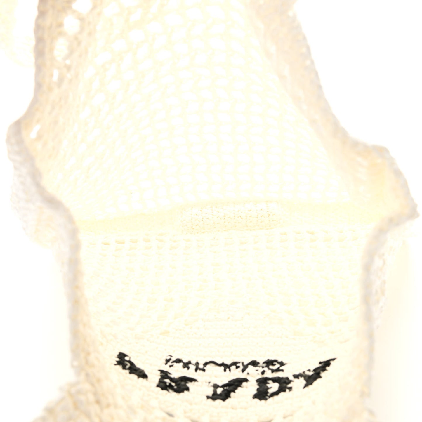 Yarn Raffia Effect Crochet Logo Embroidered Tote Bag White